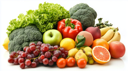 Vibrant still life of fresh fruits and vegetables, celebrating natural abundance and healthy living