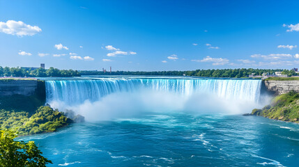 Fototapeta premium Majestic Niagara Falls with Lush Greenery and Clear Blue Sky