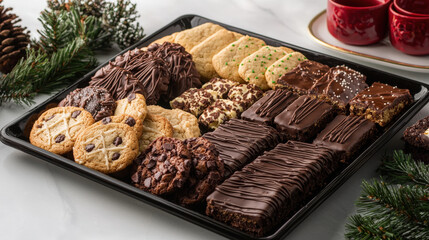 festive dessert tray with assortment of cookies and brownies