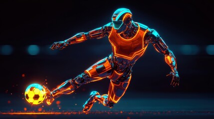 Futuristic Soccer Robot Player in Dynamic Action Pose