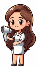 Woman hairstylist drying hair, salon, illustration, cartoon style