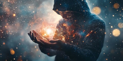 Obraz premium A person is holding a glowing orb in their hands