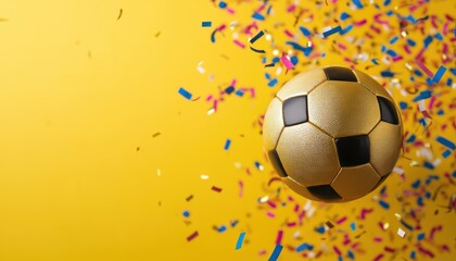 Fototapeta premium Golden Soccer Ball Celebration With Confetti
