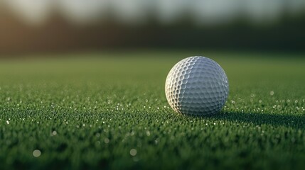 Obraz premium Golf Ball on Lush Green Course at Sunrise