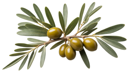 Fresh Green Olives on Branch with Leaves