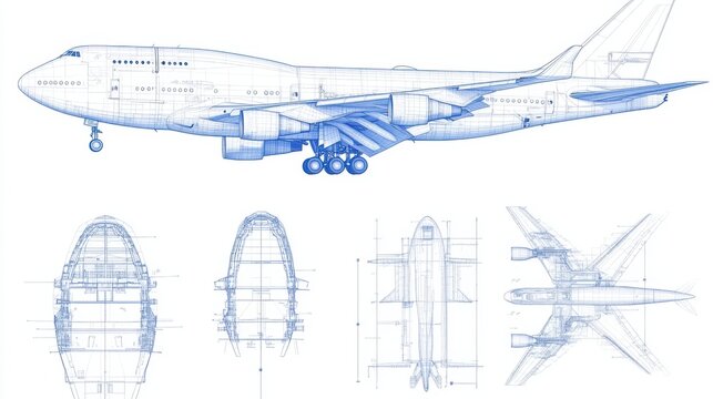 Detailed Blueprint of Boeing 747 Jumbo Jet: Engineering Marvel in Aviation Design