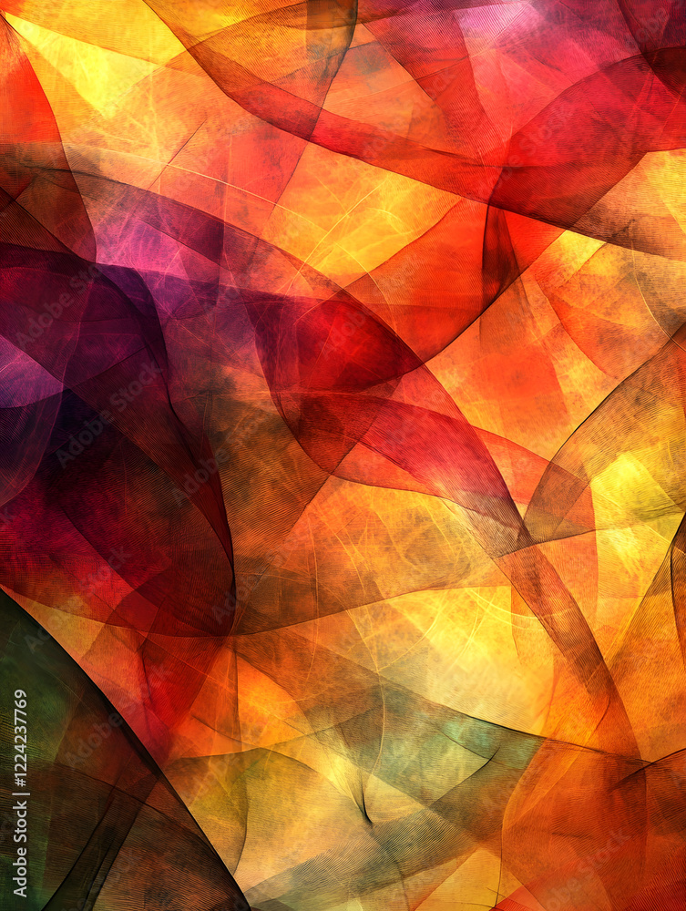 Fototapete vibrant abstract geometric colorful pattern with overlapping translucent shapes and light : generati
