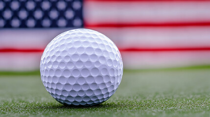 Golf Ball on Green with American Flag in Background