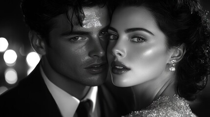 Gangster Couple Posing with Gun Near Vintage Car in 1930s Elegant Attire