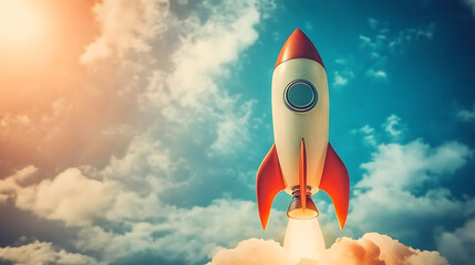 A rocket launching into the sky, symbolizing a bold new frontier