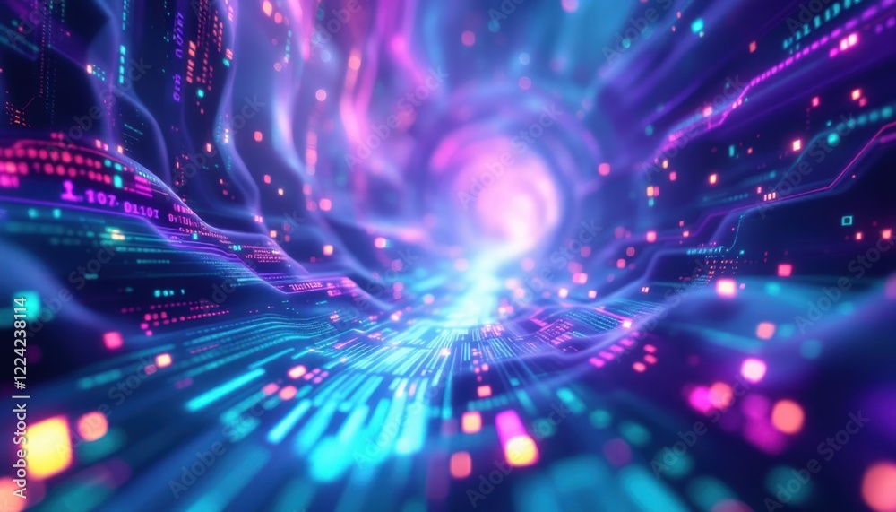 Poster futuristic digital data stream with glowing light and abstract technology patterns