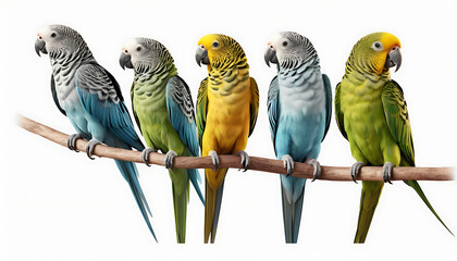 Obraz premium Colorful Parrots on Branch Perched Together Bird Photography