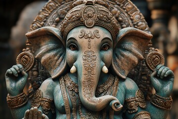 Detailed Sculpture of Ganesha Realistic Art Spiritualism Warm Lighting Textures Creativity