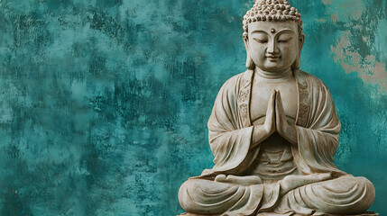 Obraz premium Tranquil Buddha Statue on Textured Backdrop with Meditative and Peaceful Vibes : Generative AI