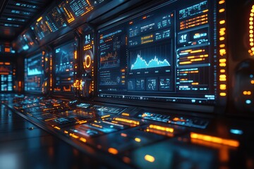 Obraz premium Futuristic Control Room: Advanced Technology Interface
