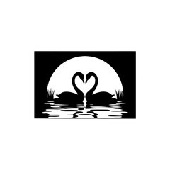 Silhouette of Swans Forming a Heart Shape with Their Necks for Valentine's Day