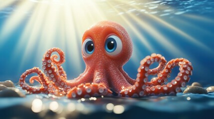 Cute cartoon octopus ocean floor sun rays underwater animation