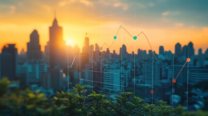 Business background of graph is growing up with city skyline line business district