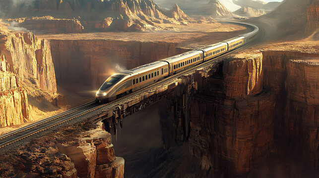 A high-speed train barreling toward a broken track in a dramatic canyon setting (2)