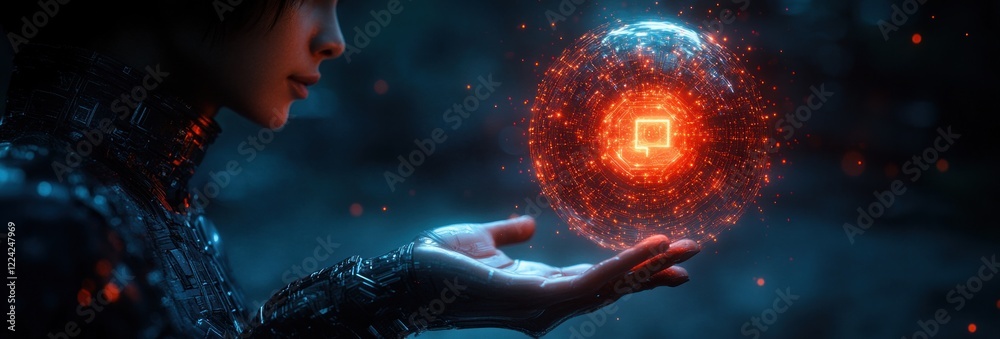 Aufkleber futuristic businessman holding ai symbol in high-tech environment for machine learning and digital i