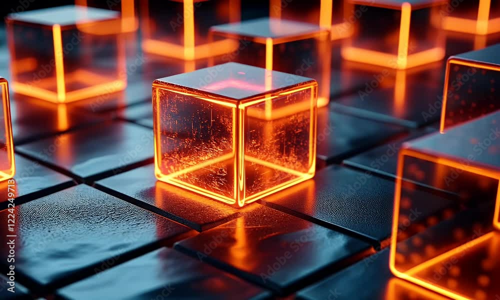 Poster Glowing Cubes Abstract Data Network