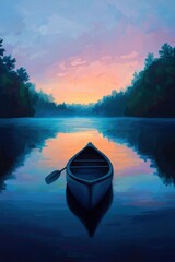 Serene Lake Sunrise With A Canoe