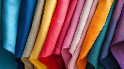 Assorted colorful fabric swatches arranged in a vibrant display, showcasing a variety of textures and hues for design inspiration.
