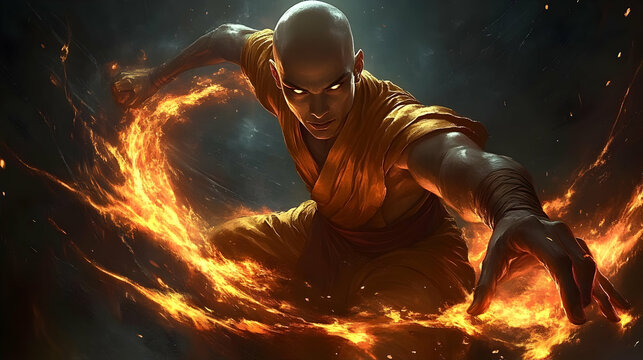 Monk Controls Fire Bottle Mockup Design