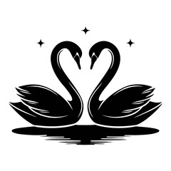 Silhouette of Swans Forming a Heart Shape with Their Necks for Valentine's Day
