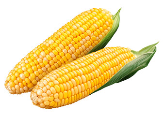 Two fresh corn on the cob, close up.
