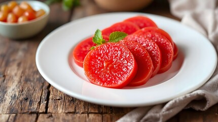 Doce de Goiaba (Guava Paste) Slices Garnished with Mint Leaves [Bahian Cuisine]