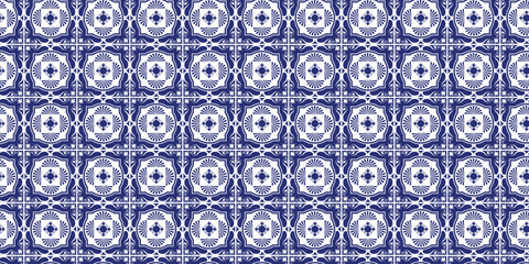 Decorative tiles pattern blue color, seamless pattern, blue decorative seamless pattern.