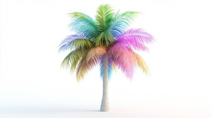 Obraz premium Colorful palm tree with vibrant leaves standing alone against a white background in a digital art style