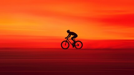 Fototapeta premium Silhouette of Cyclist Riding Bicycle at Sunset