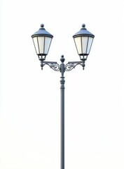 Classic double lamp post isolated on white.
