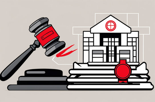 red gavel striking courthouse, law concept clip art preview