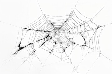 Delicate spider web intricately woven in morning light, showcasing nature's artistry and the beauty of resilience in an urban garden isolated on transparent background