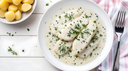 Fisk i Dill (Fish in Dill Sauce) with Creamy Dill Gravy (Norwegian Cuisine)