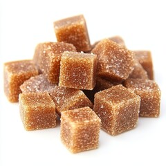 Close-up of a pile of brown sugar cubes.