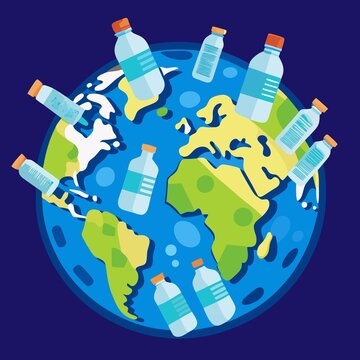 earth surrounded plastic water bottles clip art preview