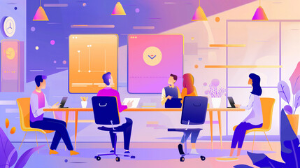 
Manager leading a meeting in a modern workplace