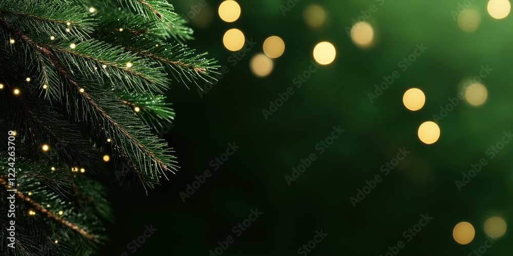 Canvas Prints pine tree branch with golden bokeh lights. christmas and winter holidays background