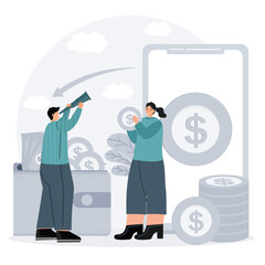 Financial transactions, non-cash payment transactions,flat vector illustration.
