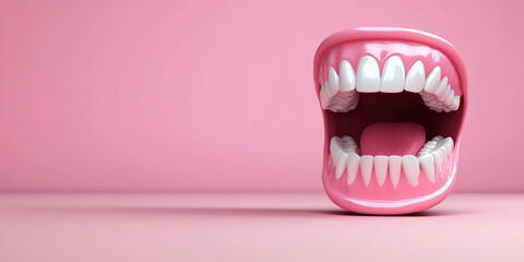 Naklejka premium Open mouth teeth model on pink background. Dental and medical advertising
