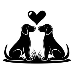Silhouette of Puppy Love  Two Dogs with Heart Above for Valentine's Day