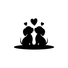 Silhouette of Puppy Love  Two Dogs with Heart Above for Valentine's Day
