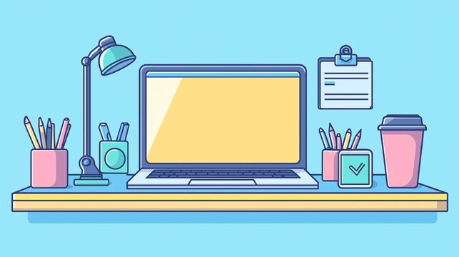 An organized workspace of an aspiring entrepreneur showcases essential business startup items, including a laptop, notepad, coffee cup, and tech gadgets on a stylish desk.