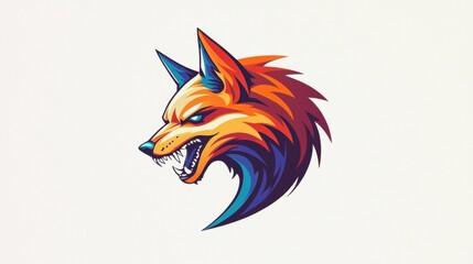 Obraz premium Colorful wolf illustration showcases fierce expression and dynamic design with vibrant tones and sharp features