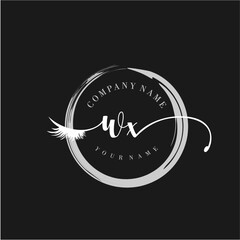 WX Elegant Circular Logo Design with Feather and Calligraphic Text