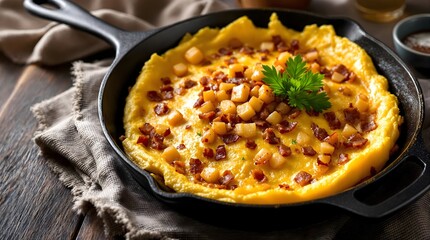 Traditional Bondeomelett with Potatoes and Bacon (Norwegian Cuisine)